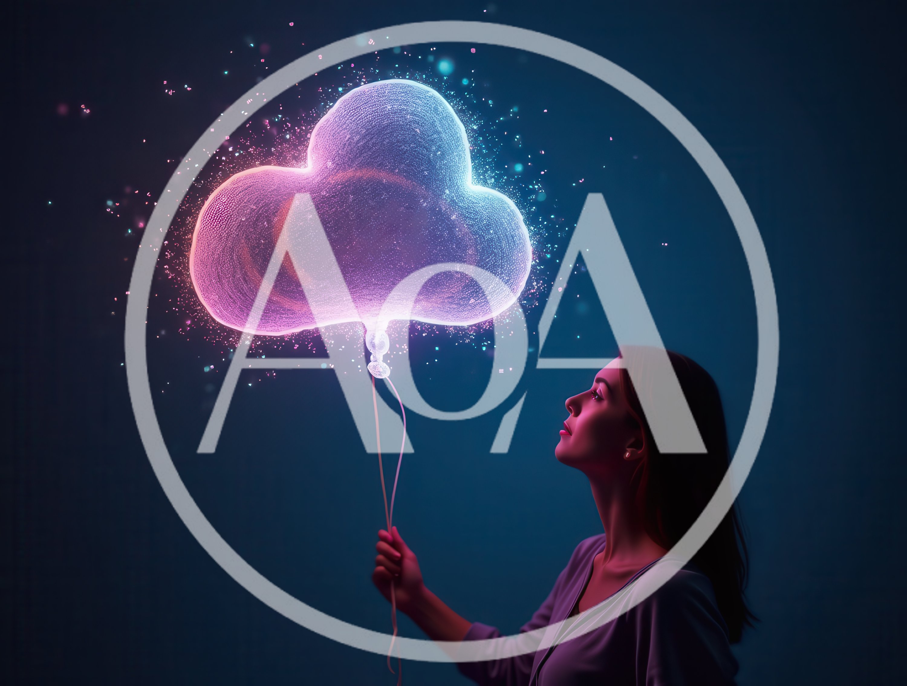 Woman Holding A Glowing Digital Cloud Balloon