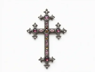 Ornate Antique Style Jeweled Cross Pendant
