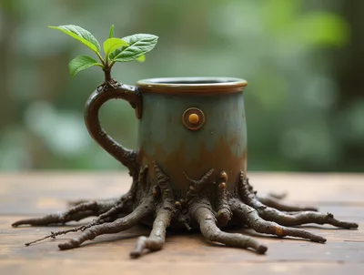 Ceramic Mug Shaped Like A Tree Stump With Roots