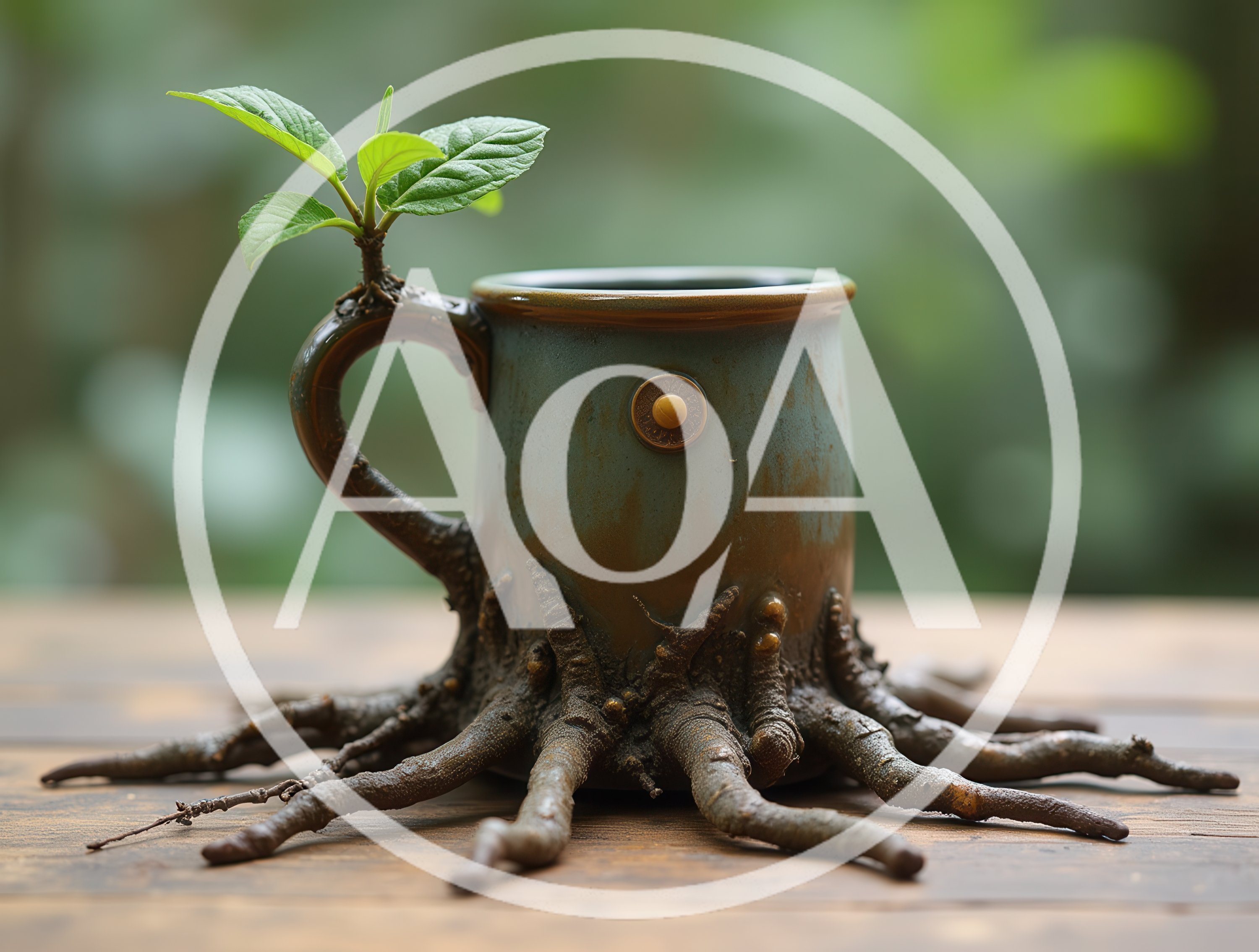 Ceramic Mug Shaped Like A Tree Stump With Roots