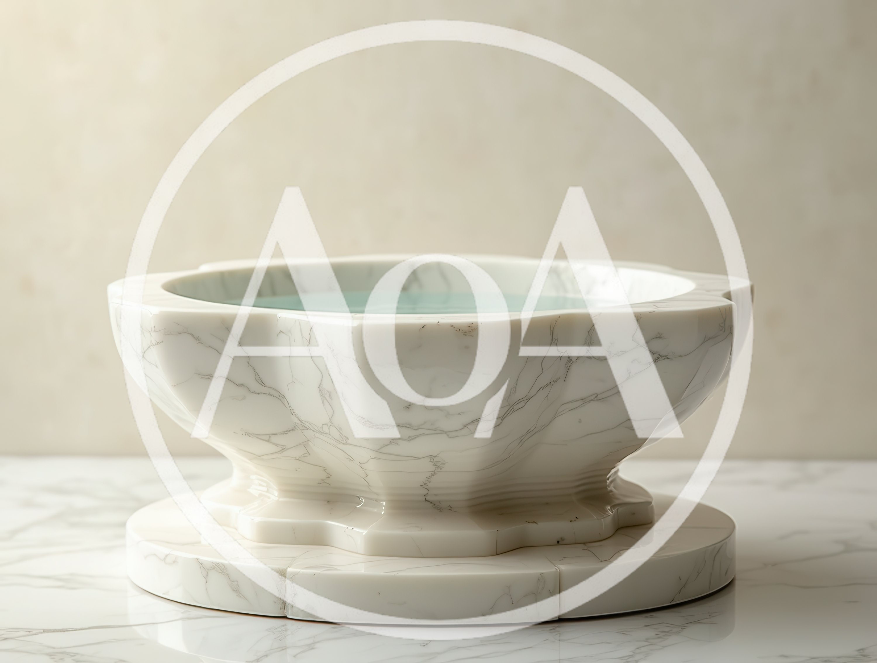 Elegant White Marble Basin With Water