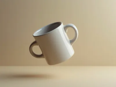 Floating White Ceramic Mug With Two Handles