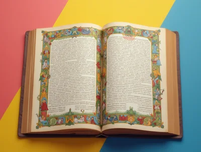 Open Antique Book With Ornate Illuminated Manuscript Pages