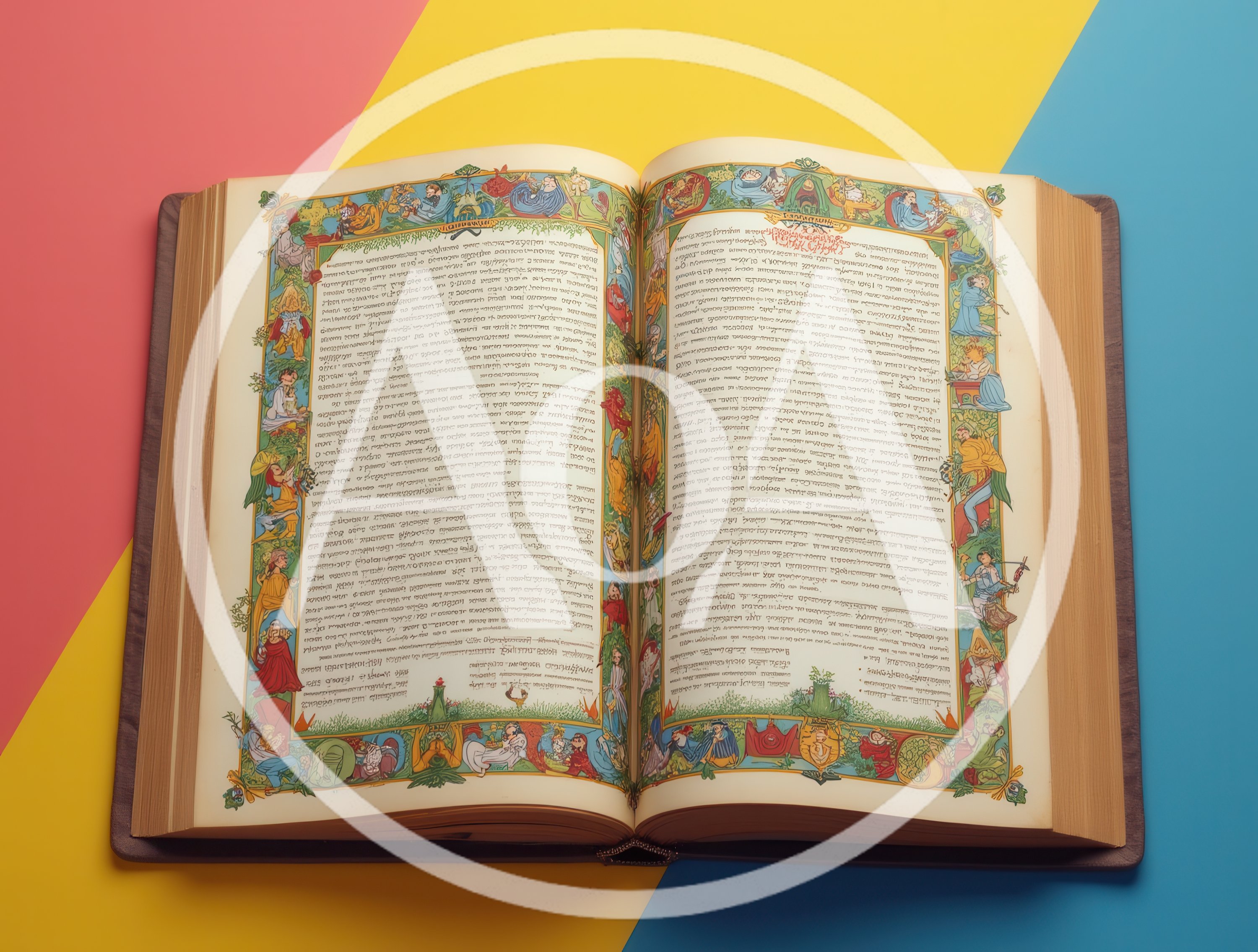 Open Antique Book With Ornate Illuminated Manuscript Pages