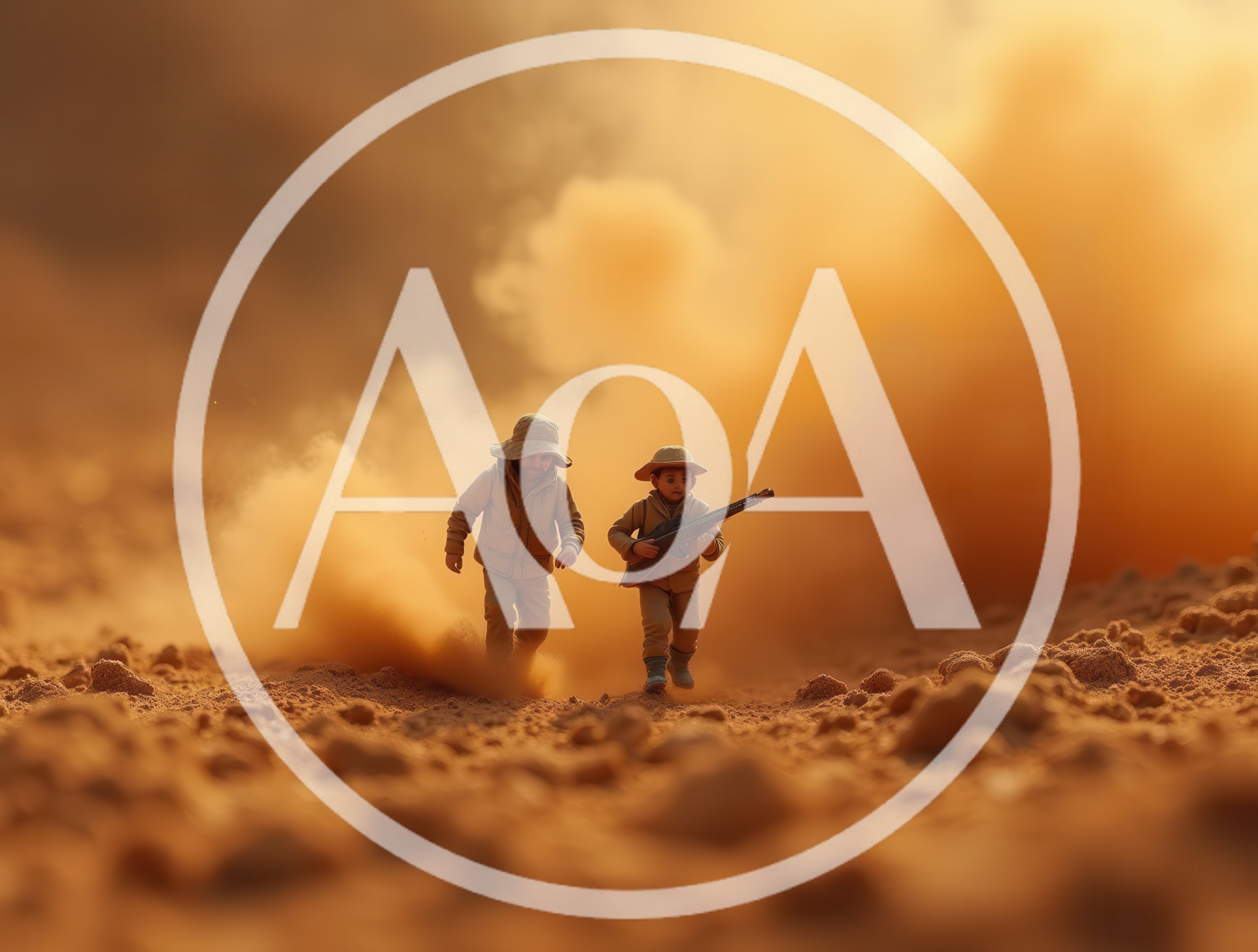 Miniature Soldiers Marching Through A Dusty Desert Landscape