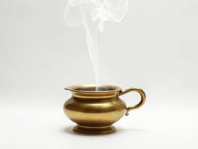 Steaming Brass Creamer Pitcher on White Background