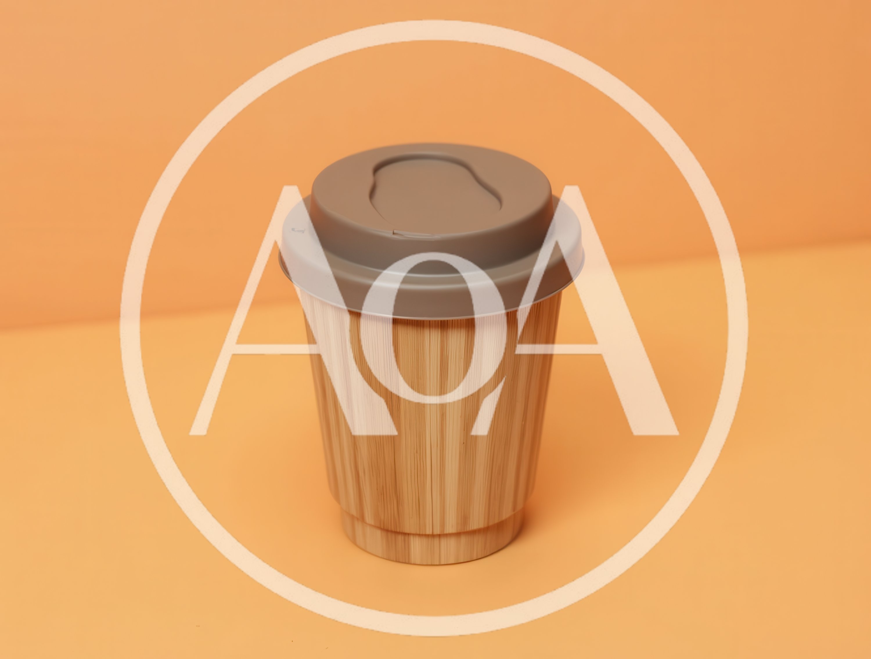 Bamboo Coffee Cup With Lid On Orange Background