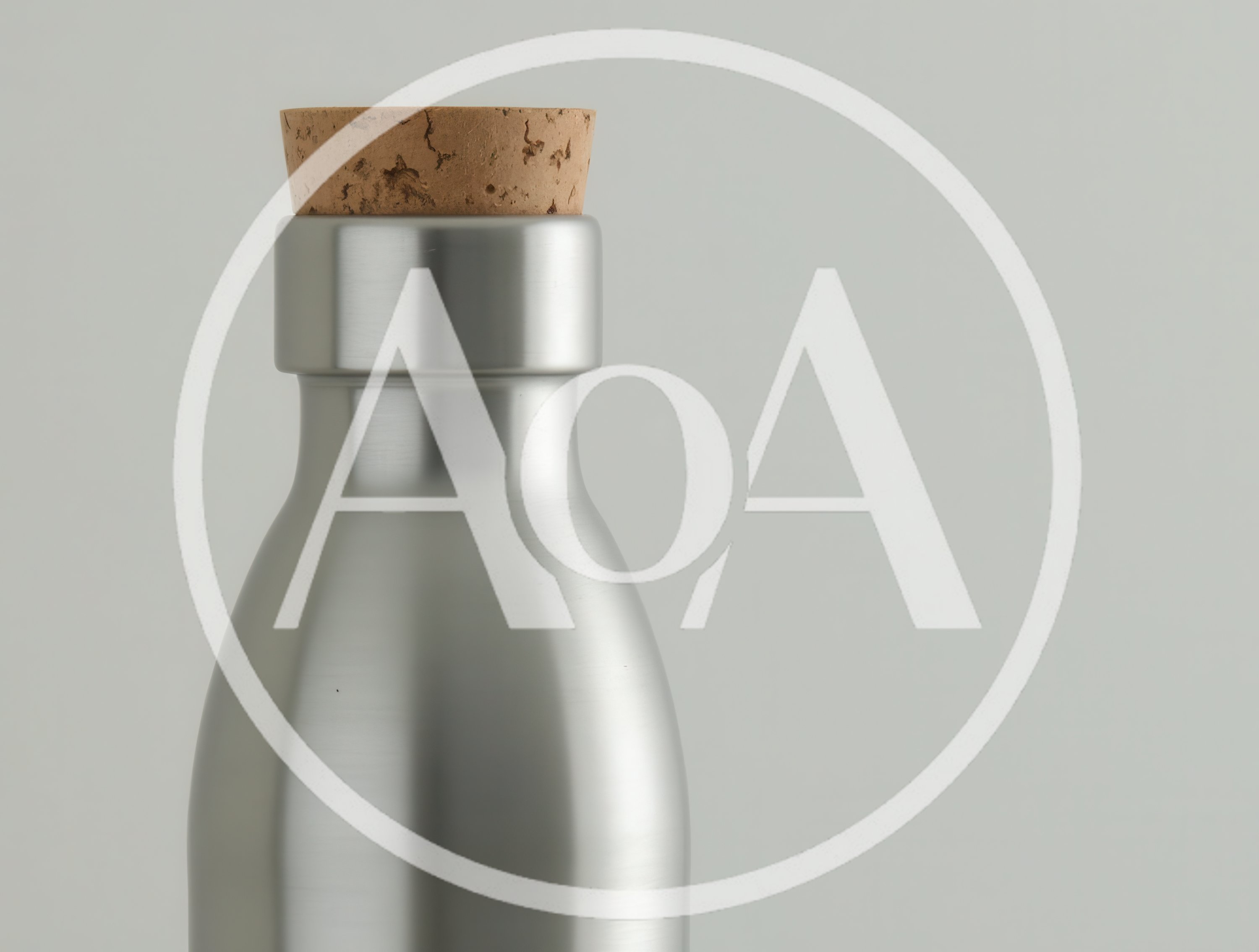 Close Up Of A Brushed Metal Bottle With Cork Stopper