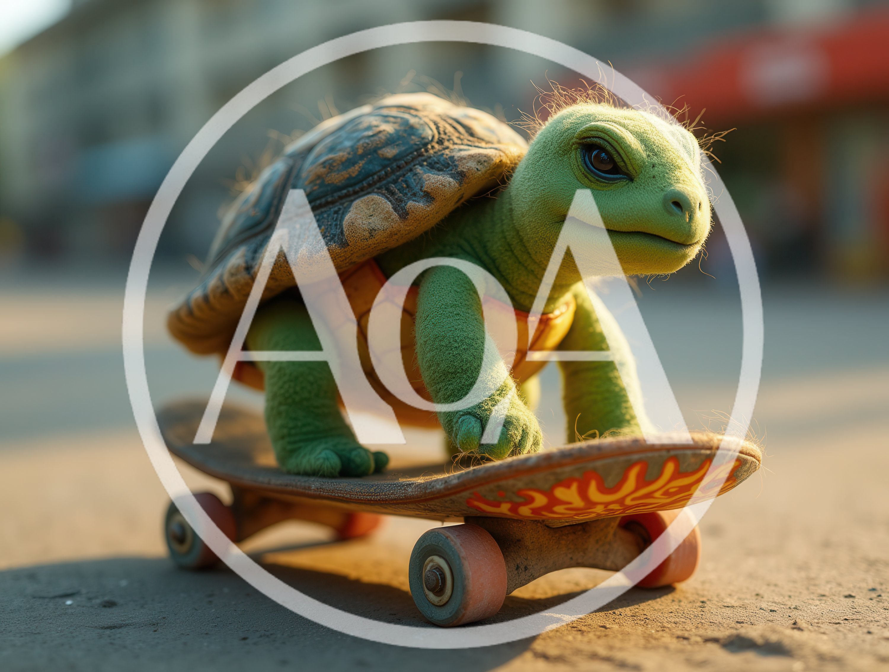 Cute Green Turtle Riding A Skateboard
