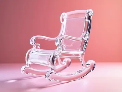 Transparent Glass Rocking Chair On Pink Background
