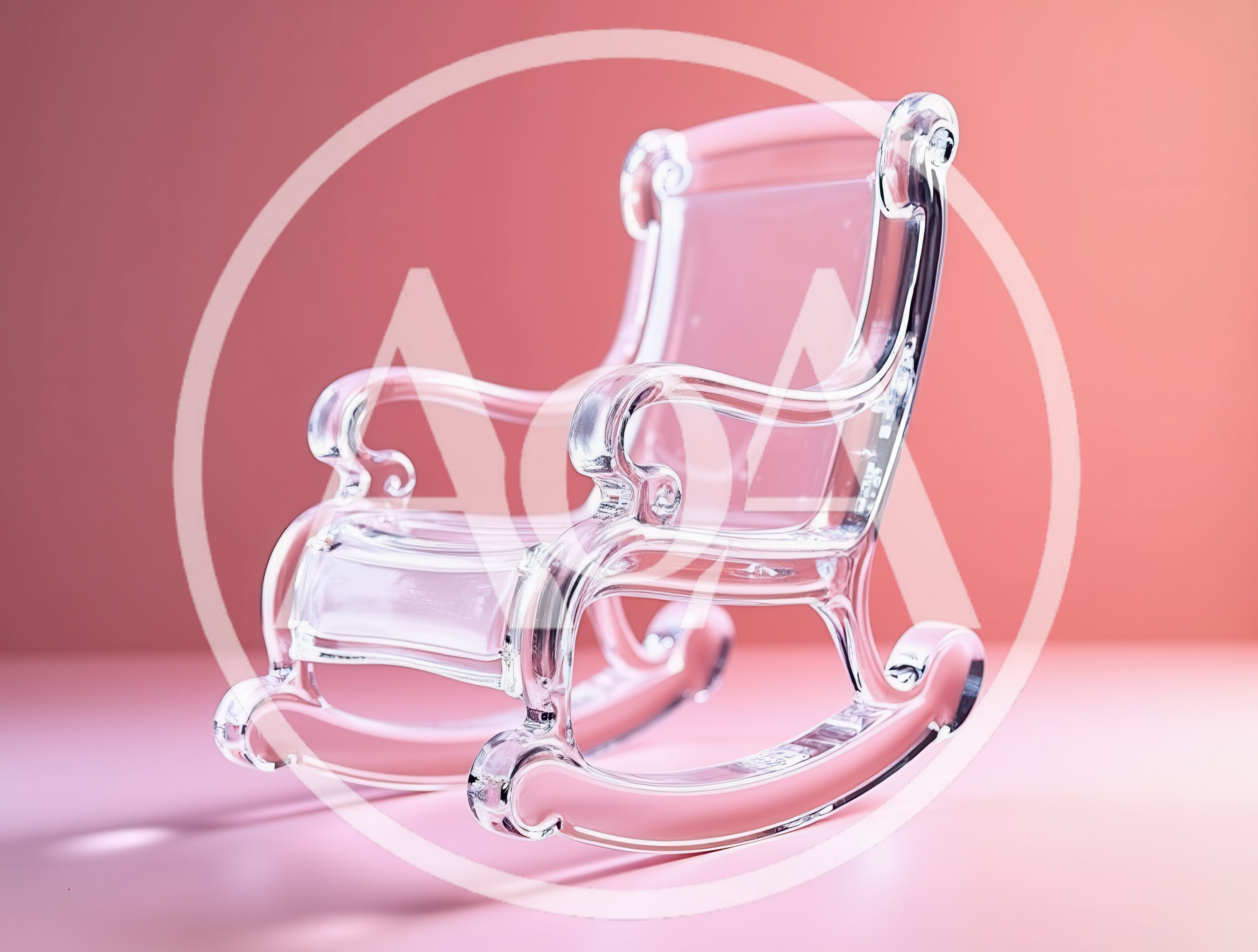 Transparent Glass Rocking Chair On Pink Background