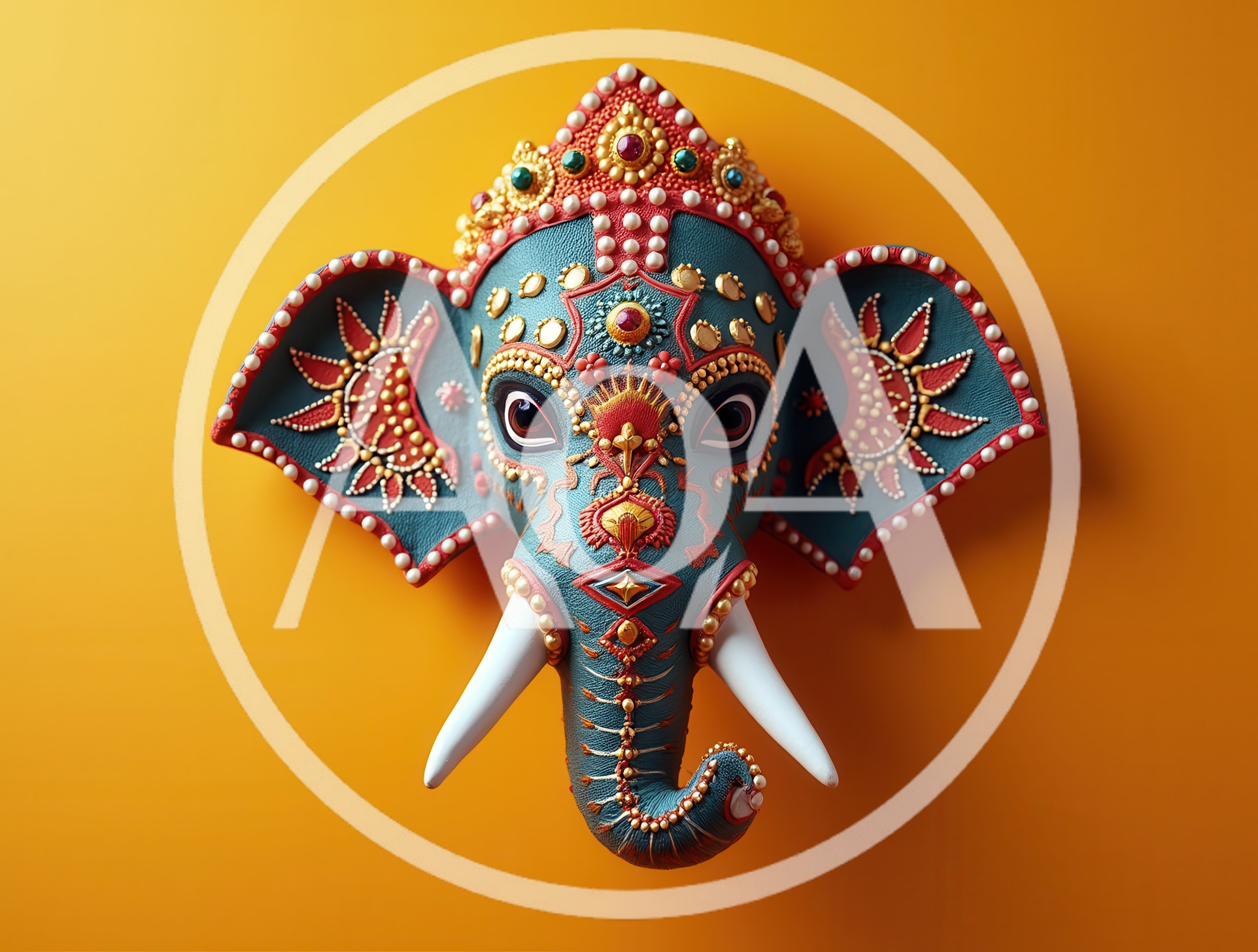 Decorative Ganesha Elephant Mask On Yellow Background