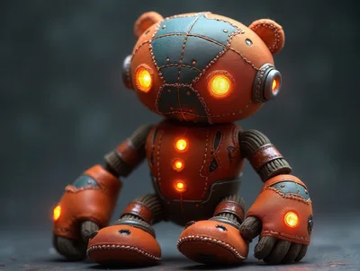 Steampunk Leather Teddy Bear Robot Toy