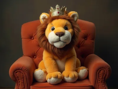 Plush Lion Toy Wearing A Golden Crown