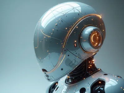 Futuristic Android Robot Head With Glowing Orange Accents