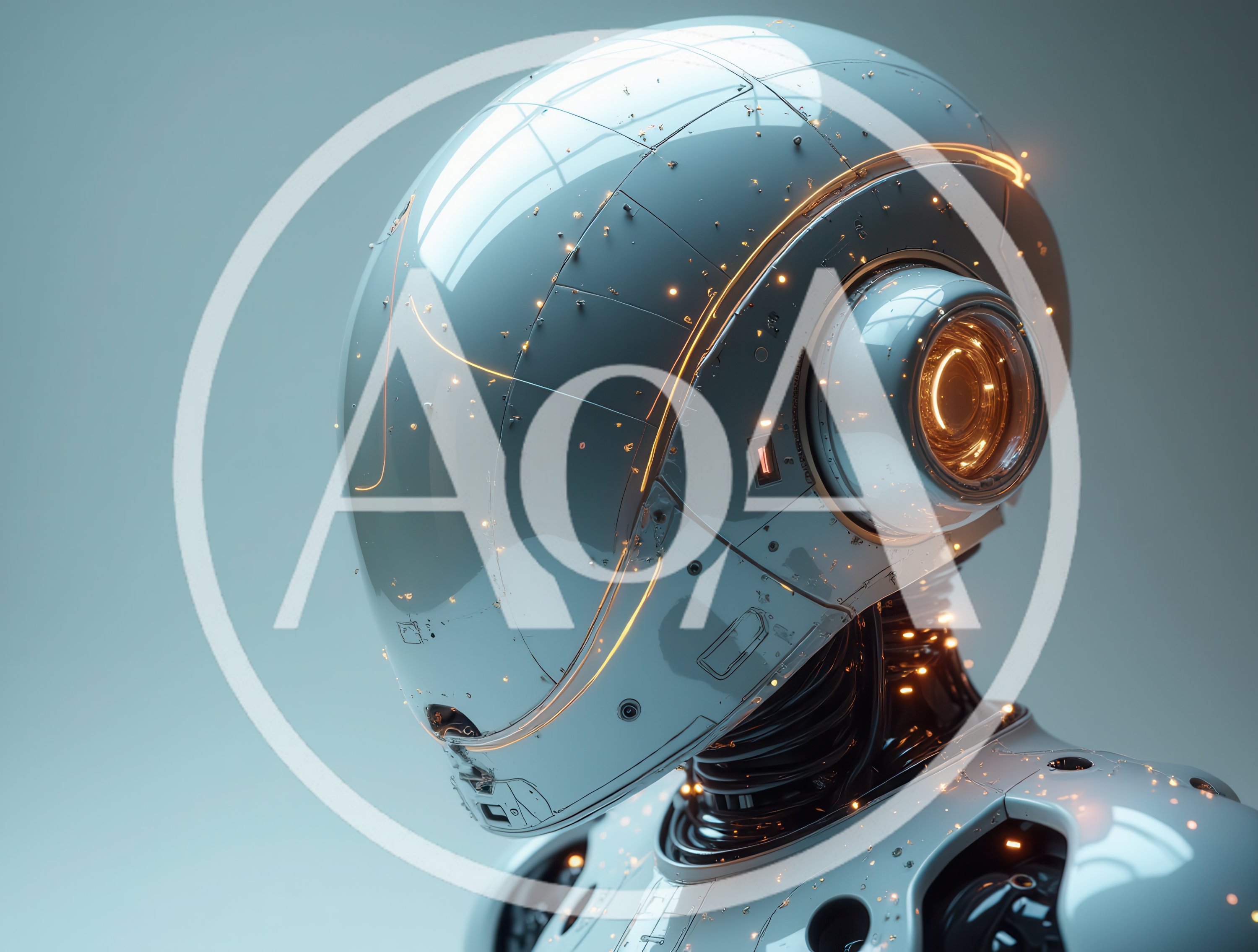 Futuristic Android Robot Head With Glowing Orange Accents