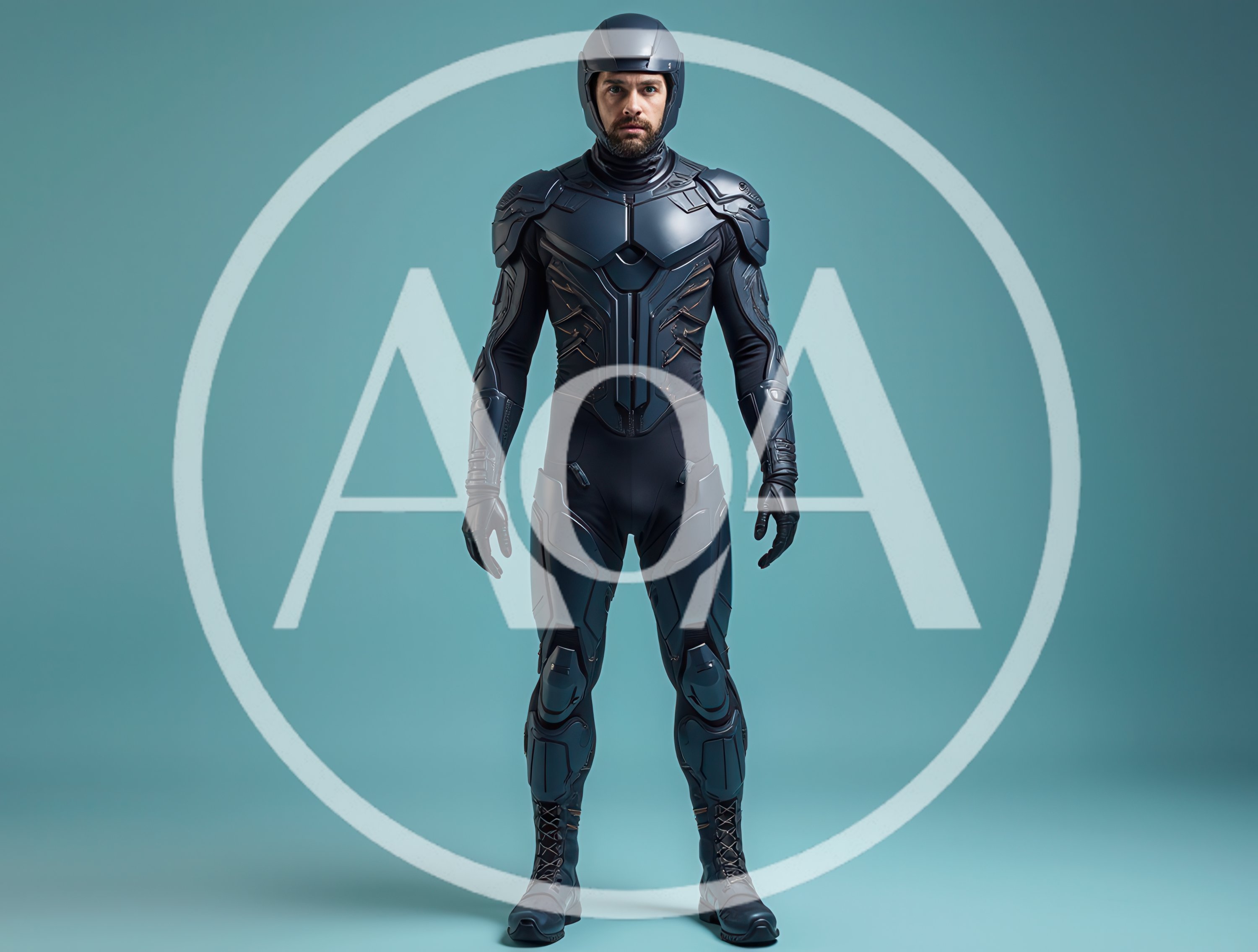 Futuristic Superhero Standing In Tactical Armor Suit