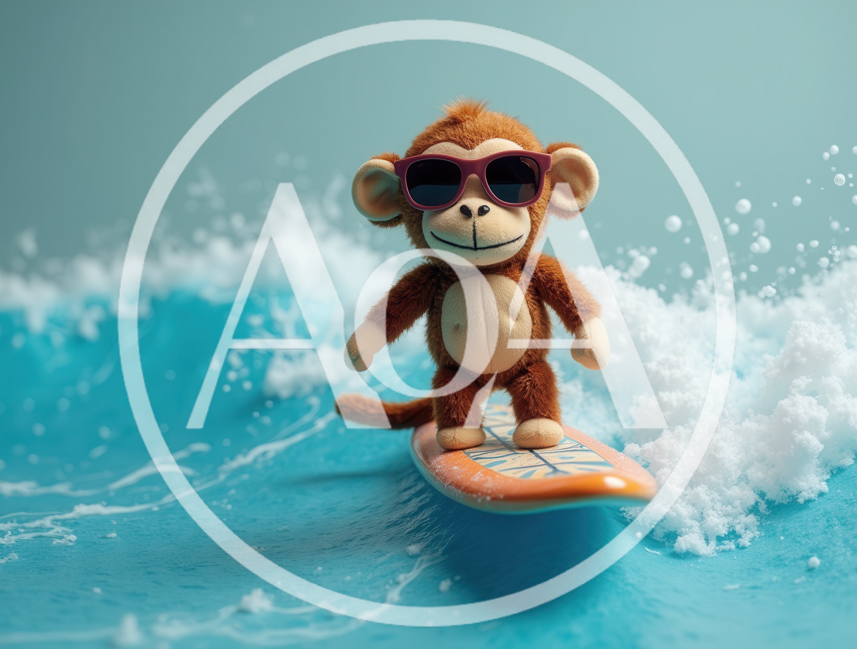 Plush Monkey Toy Surfing On A Wave