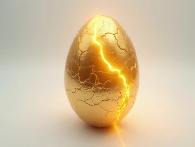 Cracked Golden Egg With Glowing Internal Light