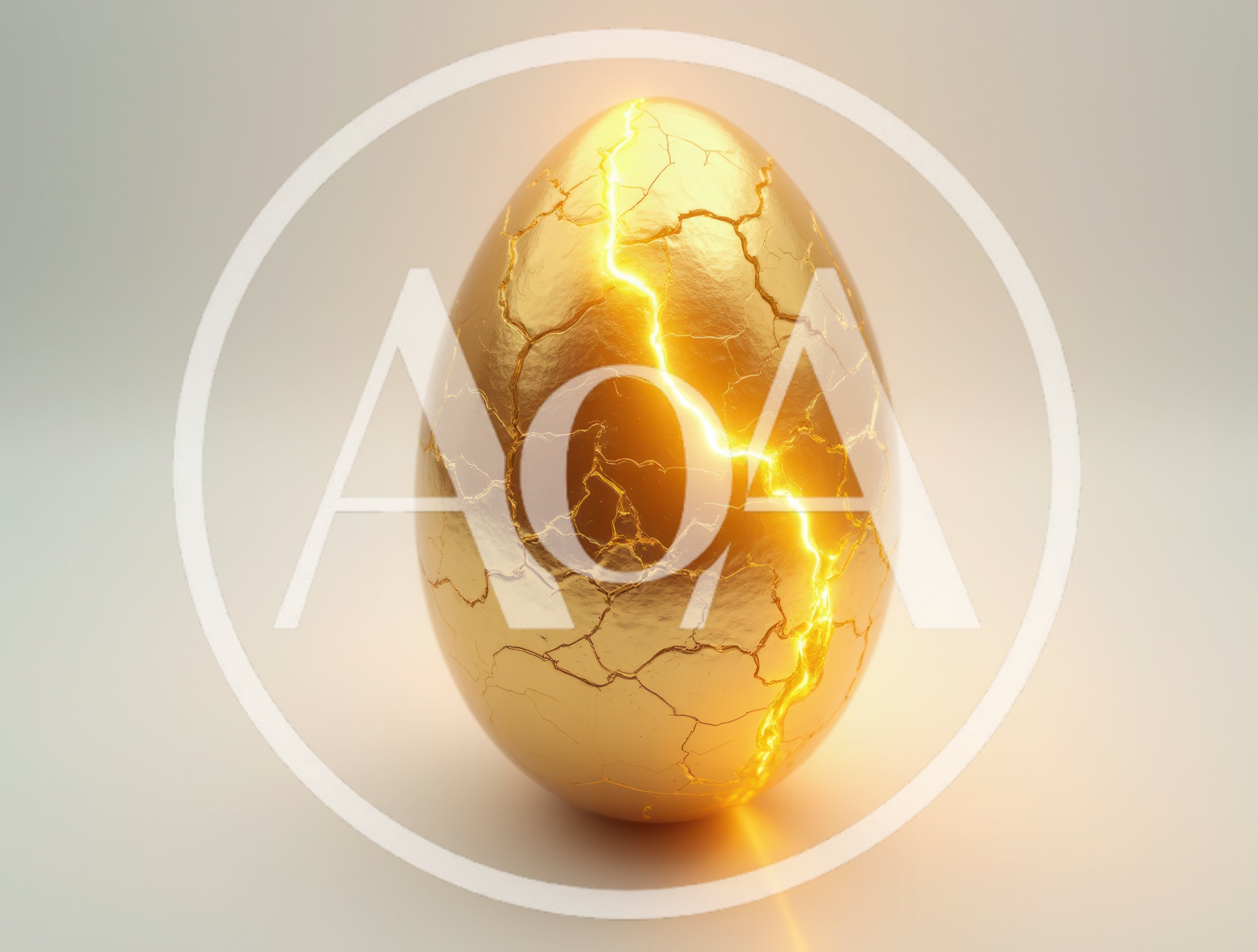 Cracked Golden Egg With Glowing Internal Light