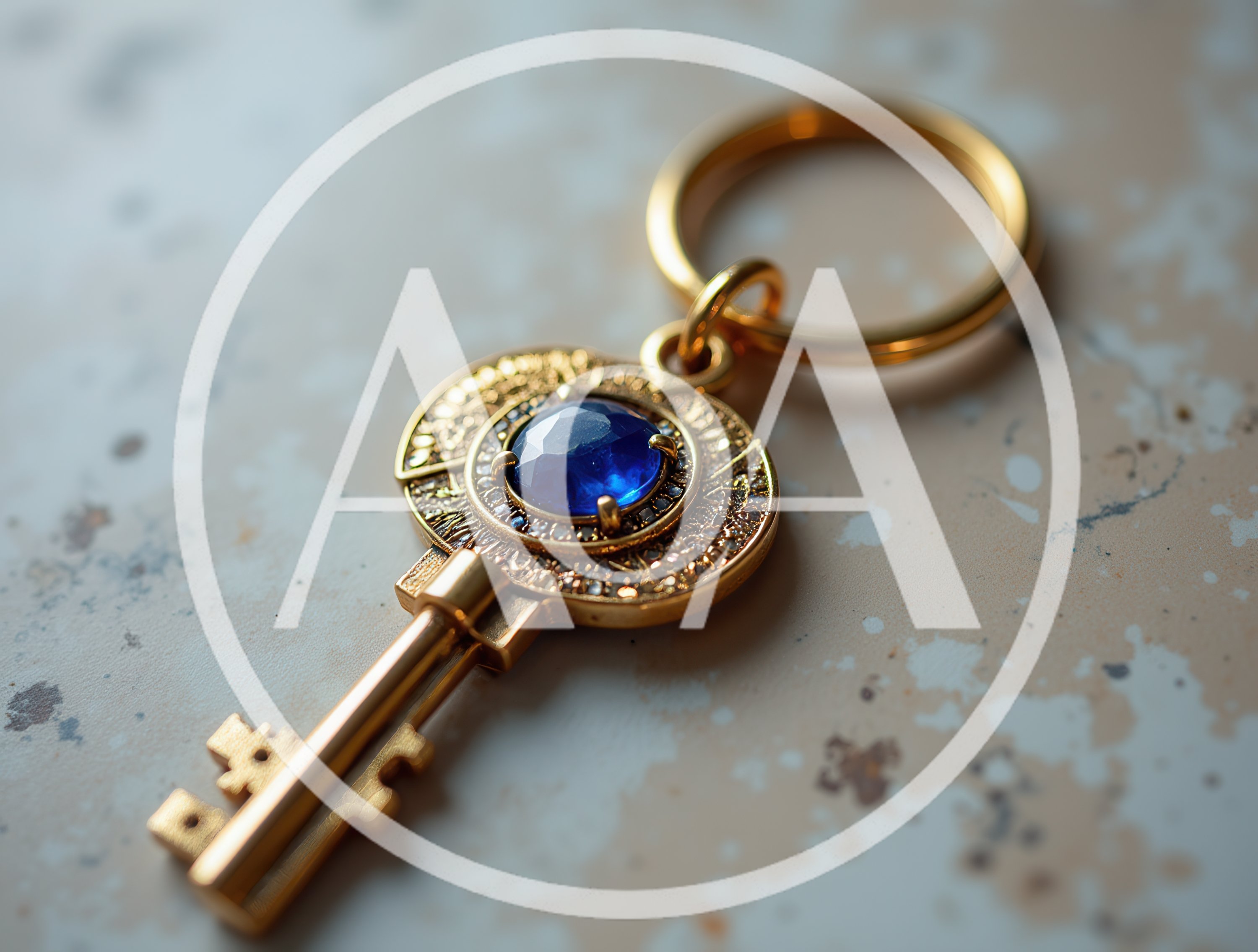 Ornate Gold Key With Blue Gemstone Keychain