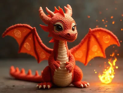 Cute Crochet Red Dragon Toy With Small Fire