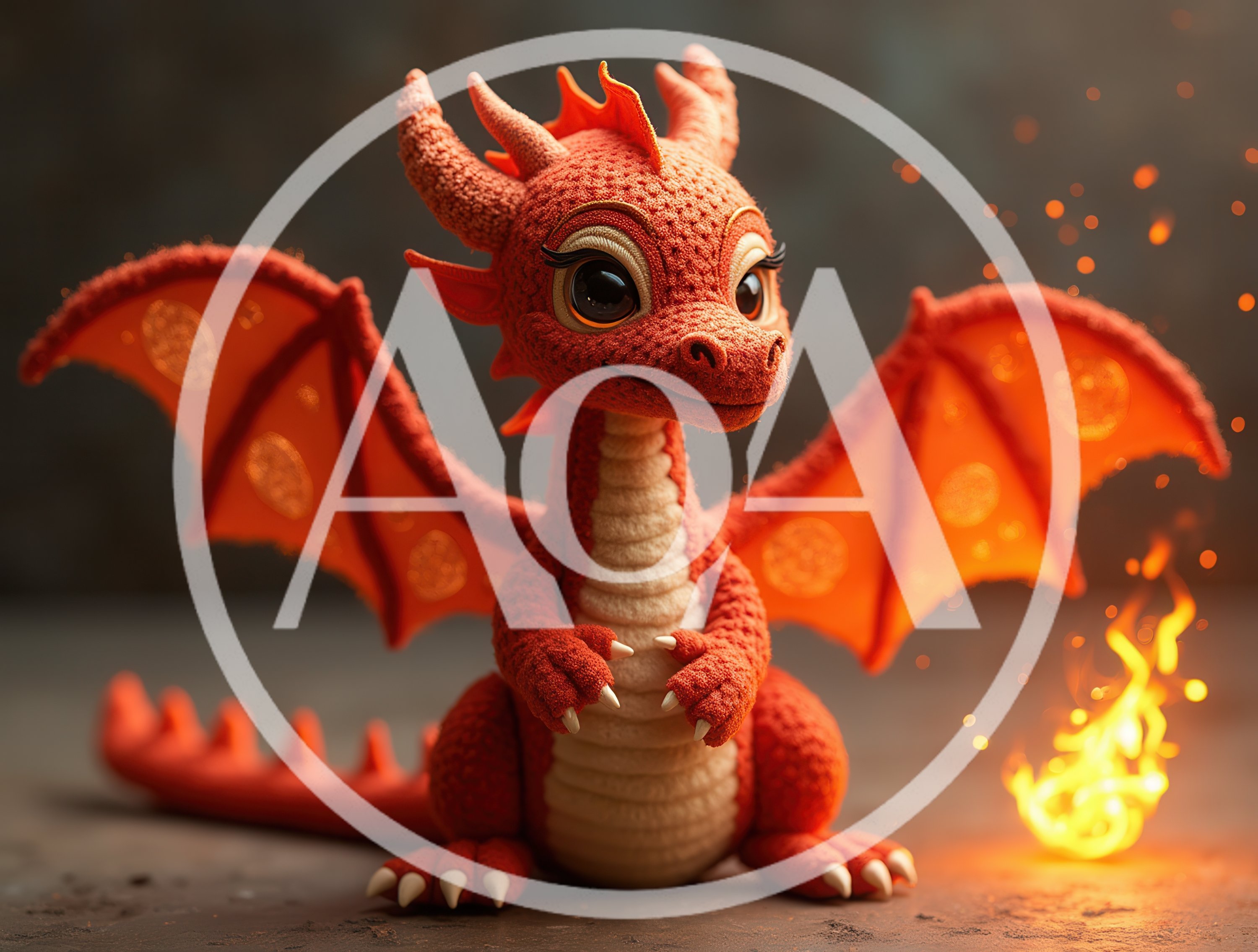 Cute Crochet Red Dragon Toy With Small Fire