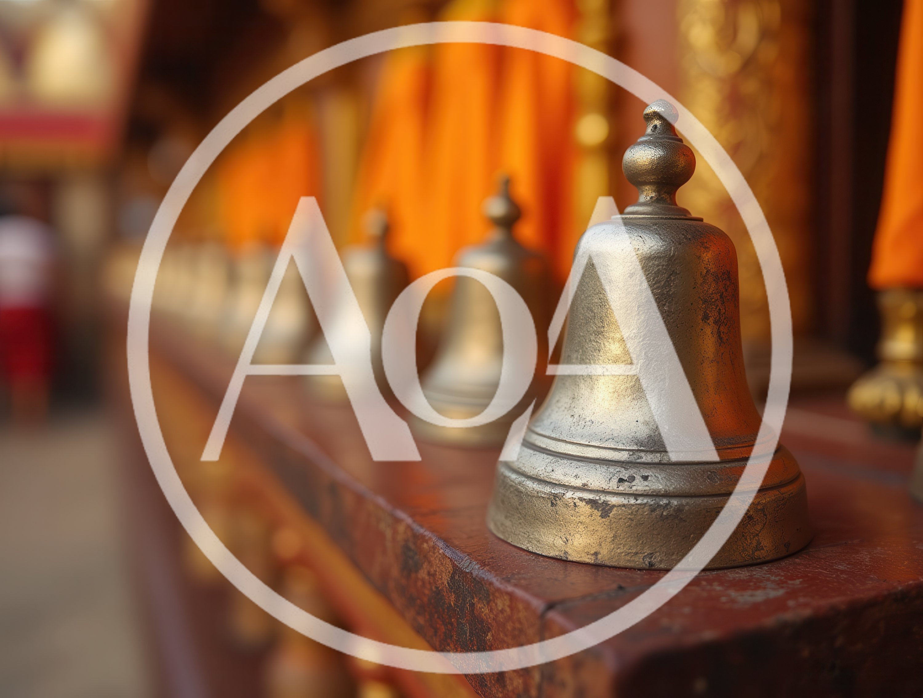 Row Of Brass Prayer Bells In Buddhist Temple