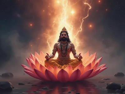 Hindu Deity Meditating On A Giant Lotus Flower