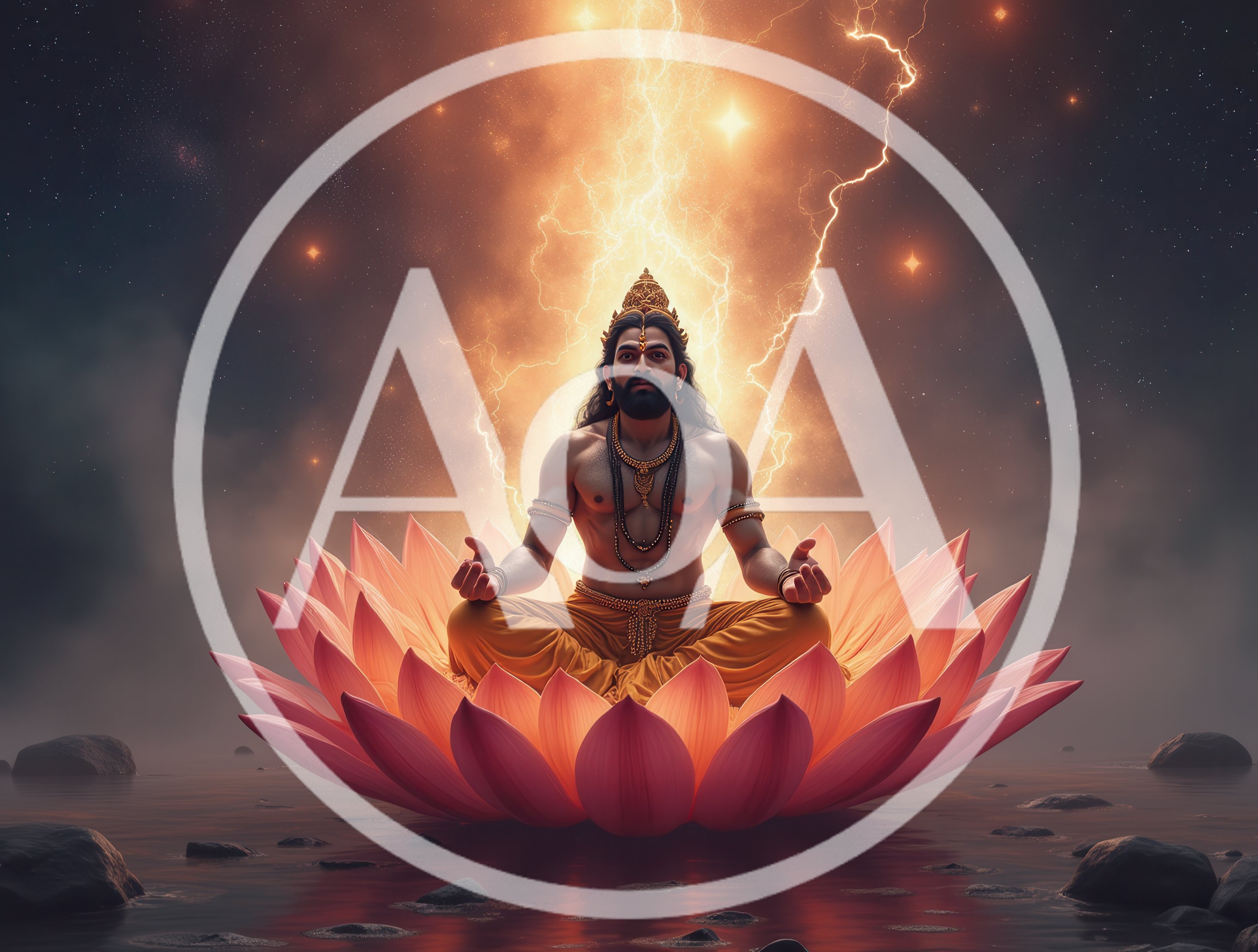 Hindu Deity Meditating On A Giant Lotus Flower
