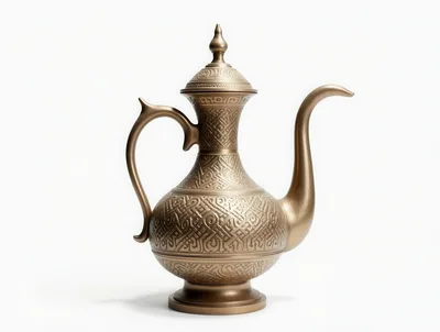 Ornate Antique Brass Coffee Pot Isolated