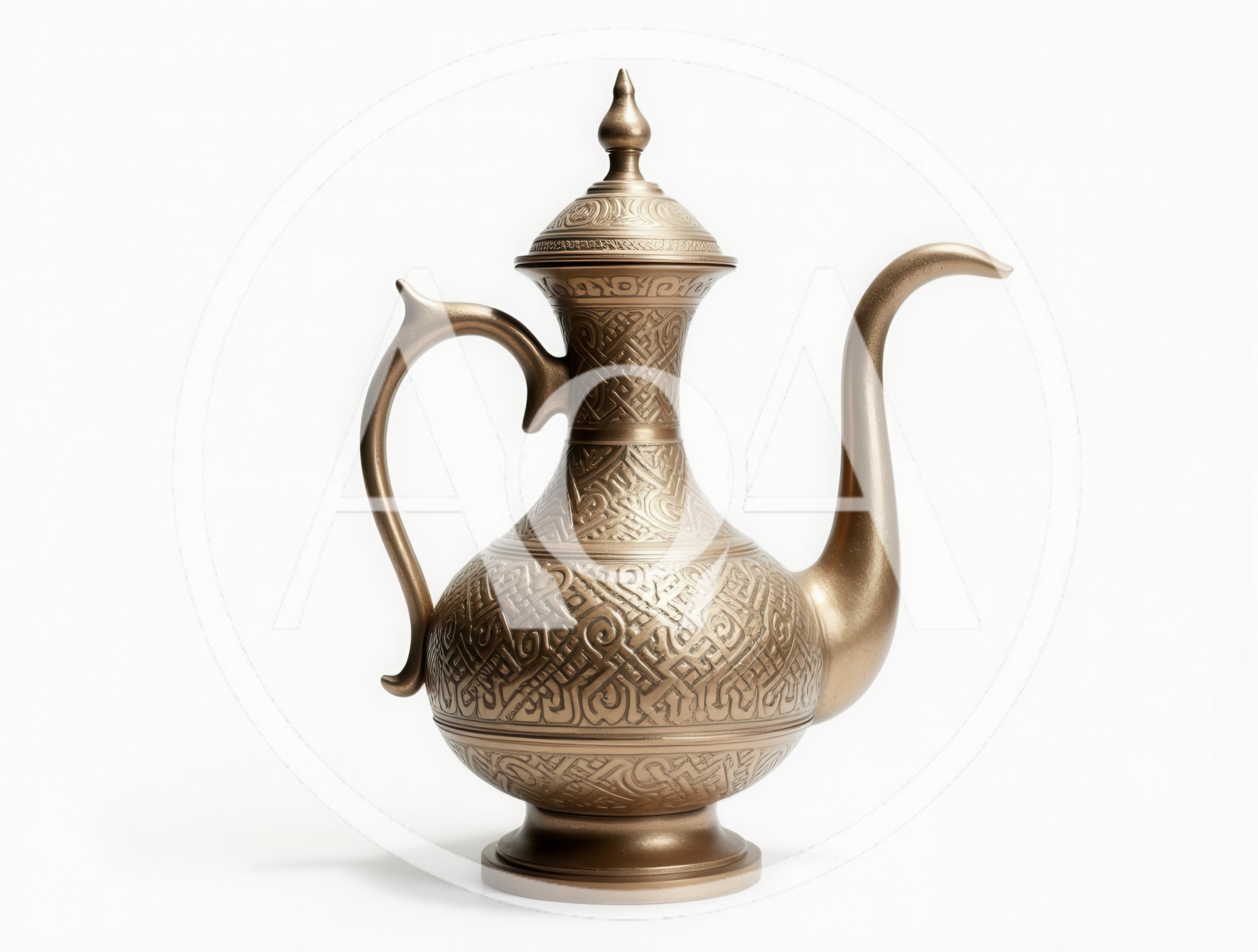 Ornate Antique Brass Coffee Pot Isolated
