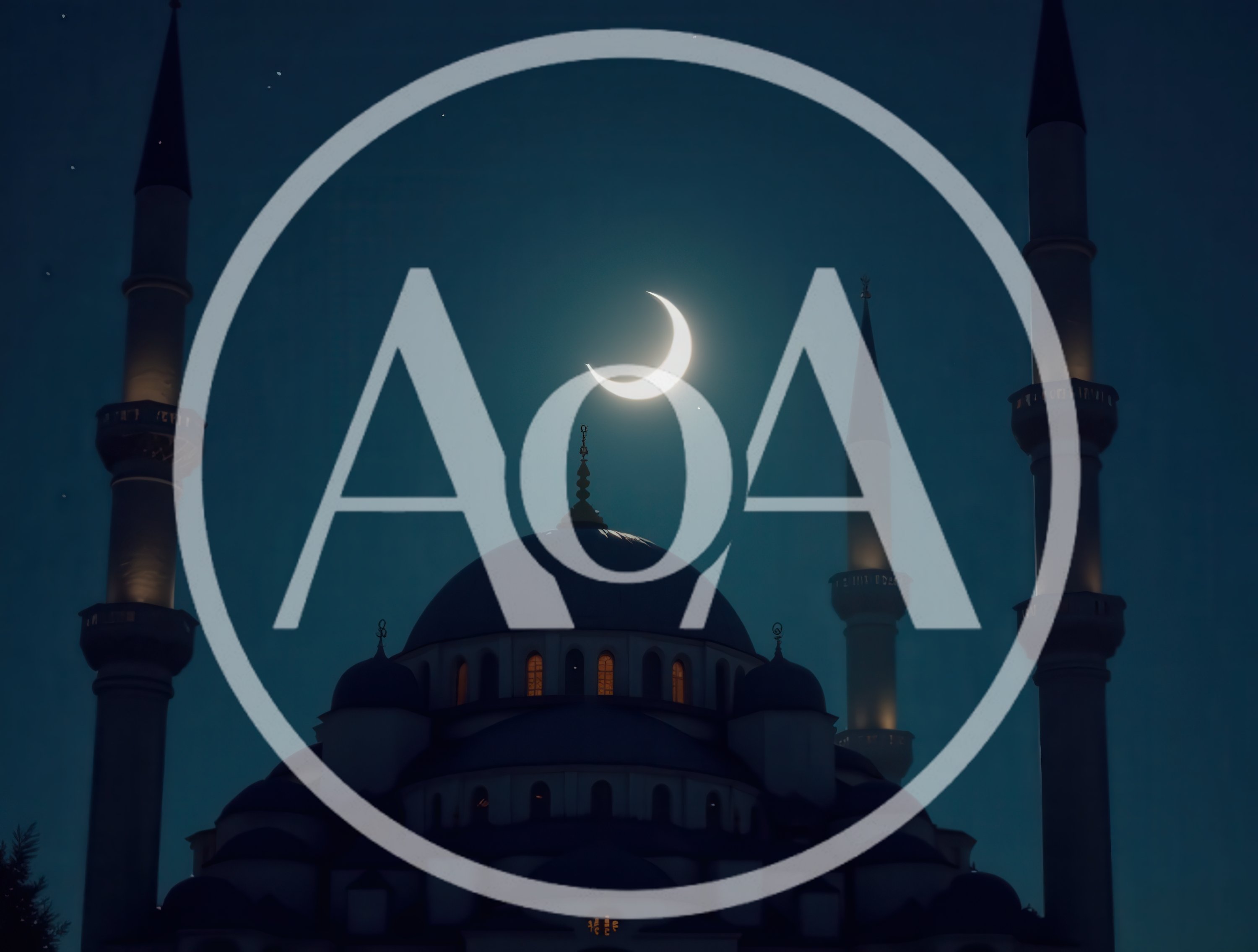 Crescent Moon Above A Mosque At Night