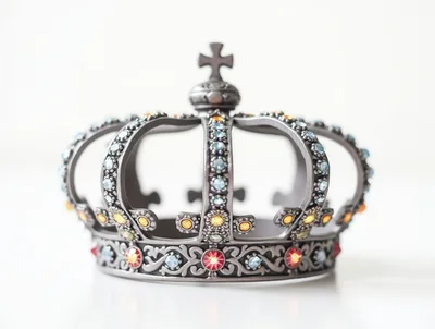 Ornate Antique Metal Crown With Colorful Gemstones