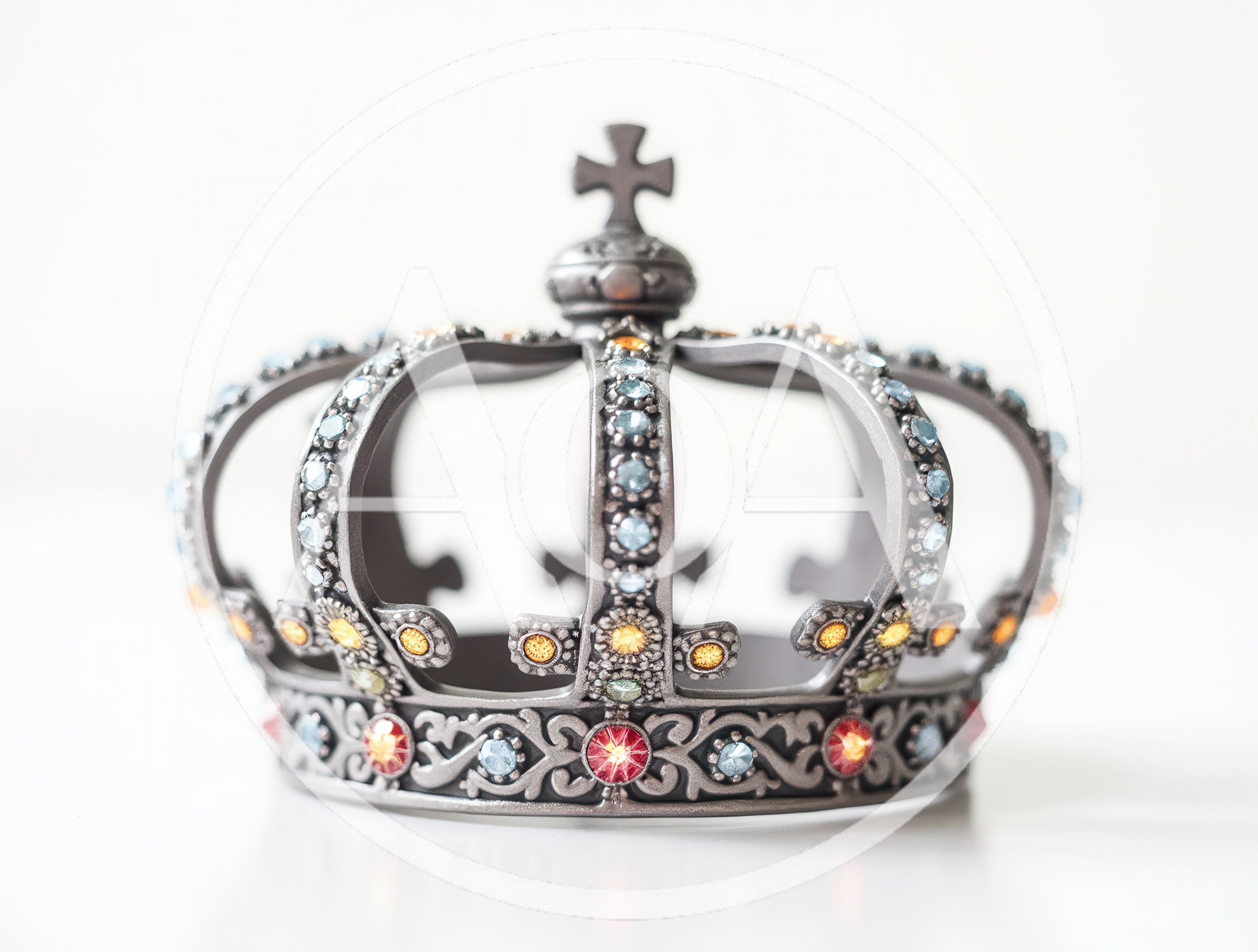 Ornate Antique Metal Crown With Colorful Gemstones