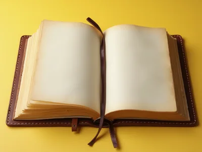 Open Leather Bound Journal On Yellow Background