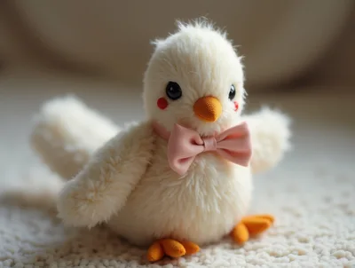 Cute Fluffy Chick Plush Toy With Pink Bow Tie