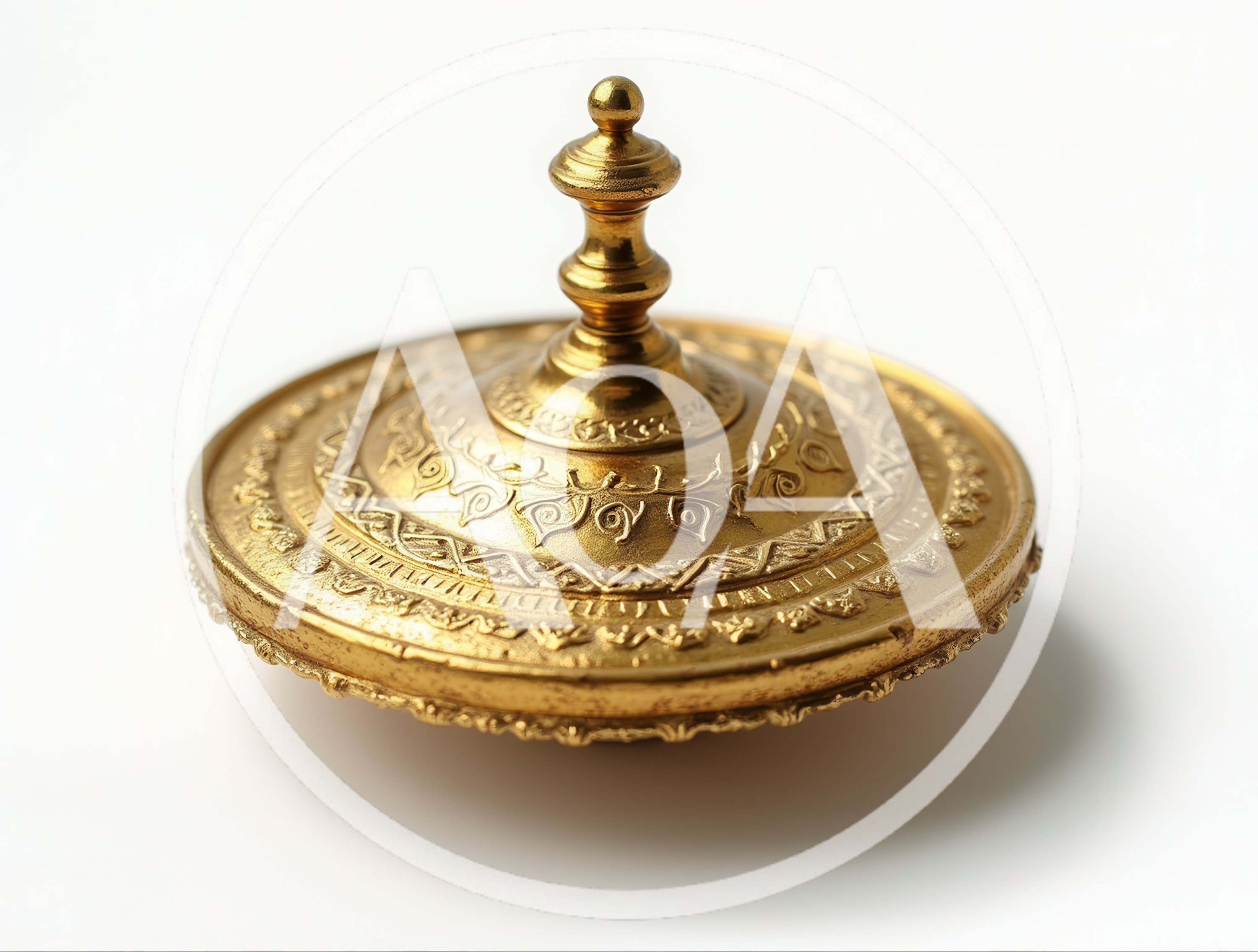 Ornate Gold Spinning Top Isolated On White