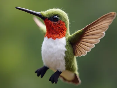 Felted Hummingbird Figurine Hovering In Mid Air