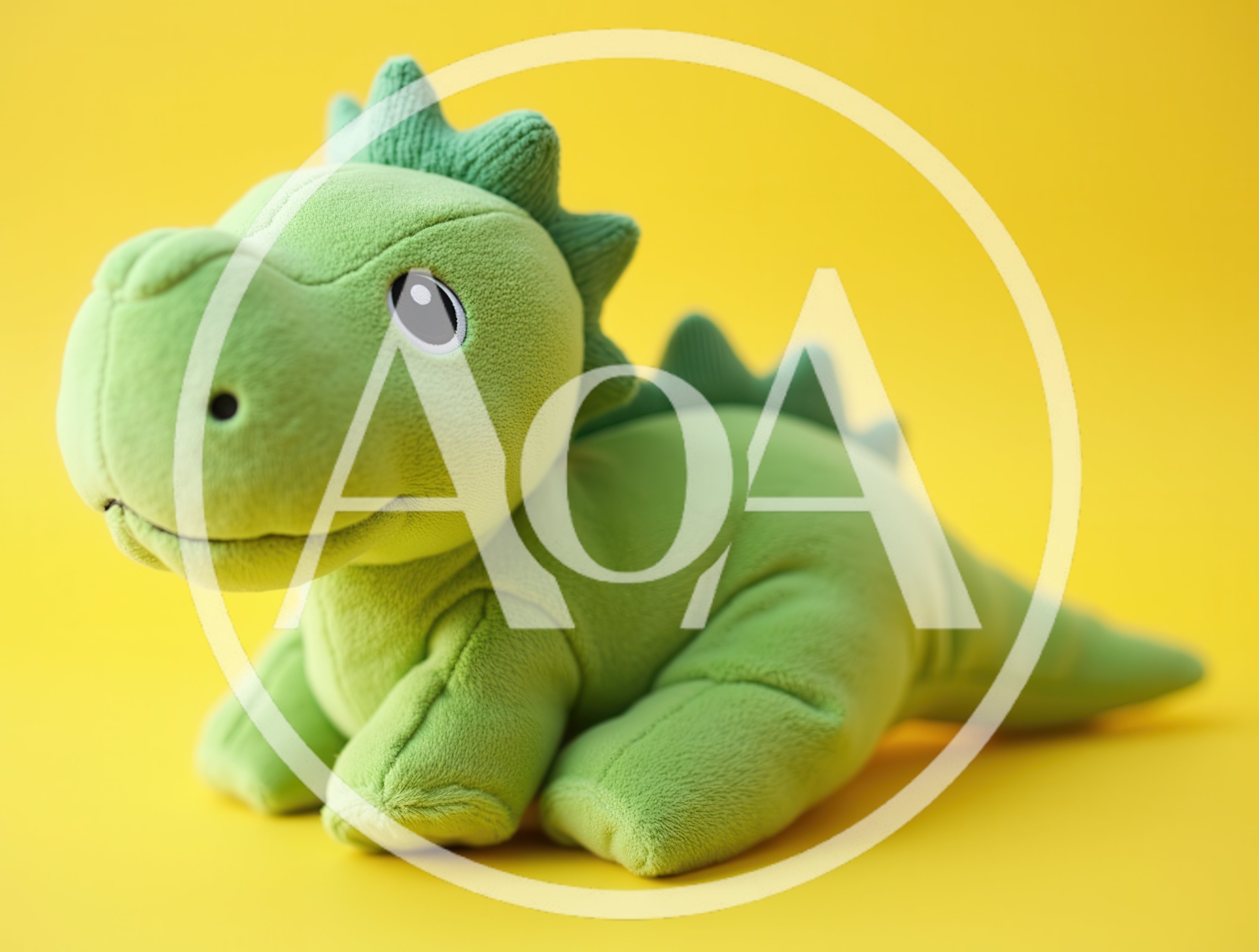Green Dinosaur Plush Toy On Yellow Background