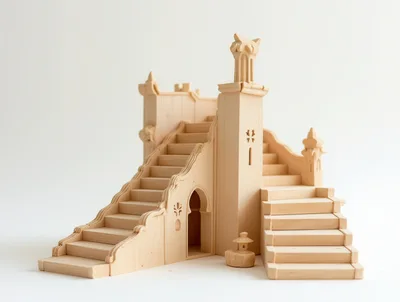 Intricate Wooden Miniature Staircase Sculpture