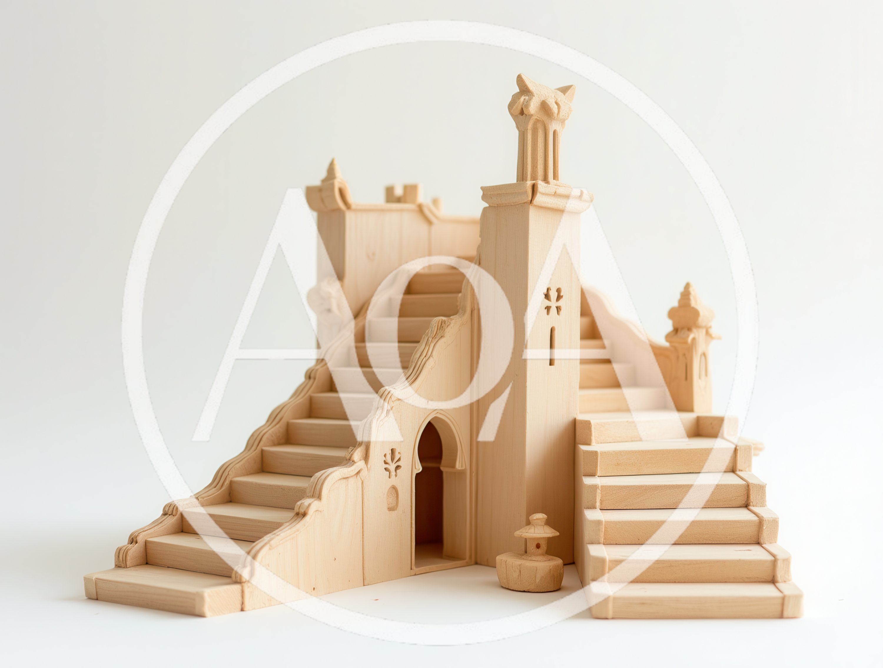 Intricate Wooden Miniature Staircase Sculpture