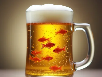 Goldfish Swimming Inside A Glass Of Beer