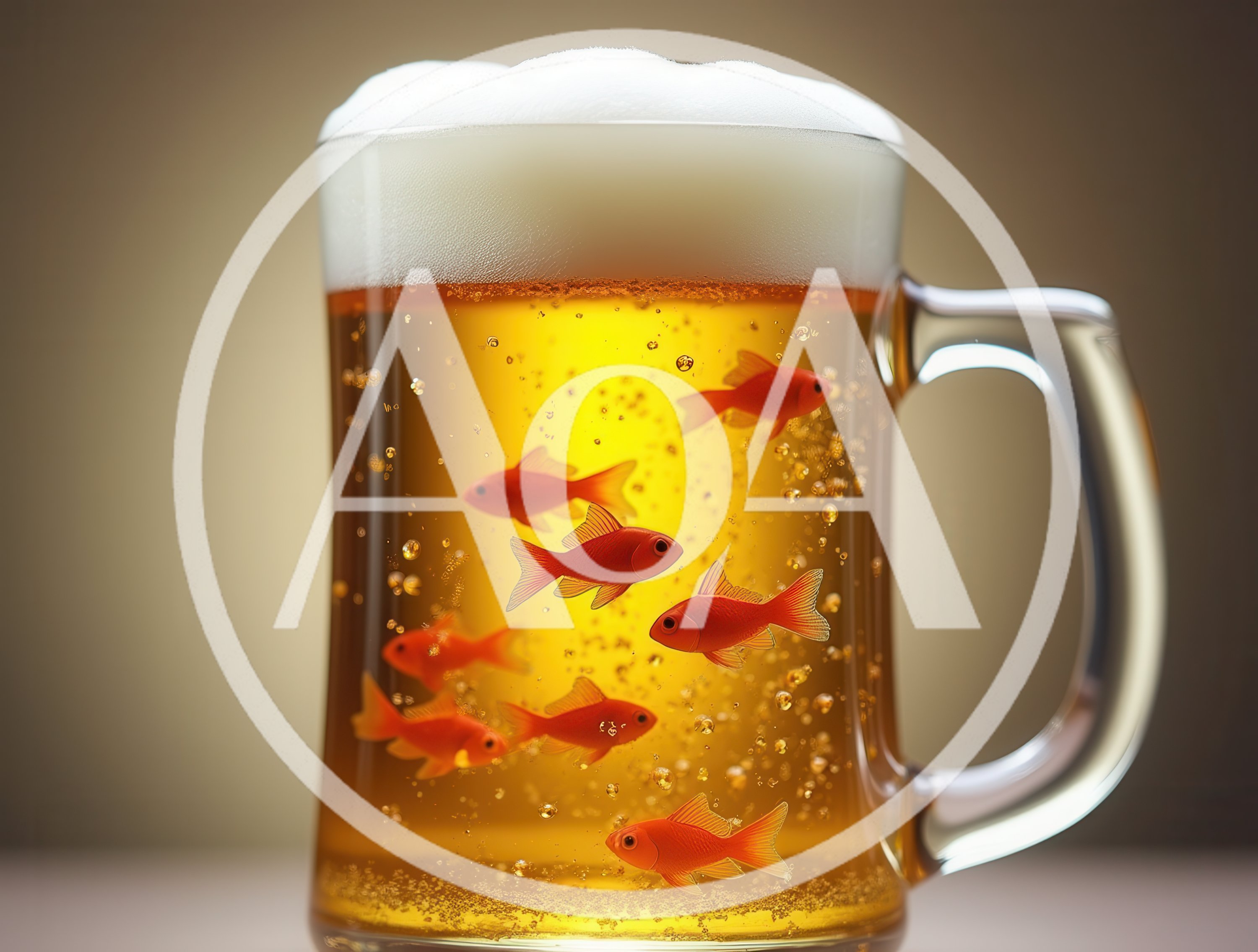 Goldfish Swimming Inside A Glass Of Beer