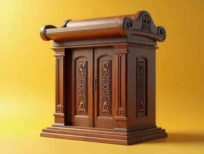 Ornate Wooden Cabinet With Intricate Carvings