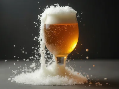 Glass Of Beer Overflowing With Thick White Foam