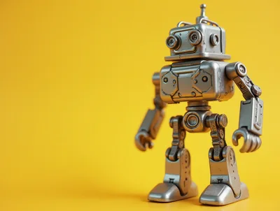 Silver Toy Robot Standing On Yellow Background
