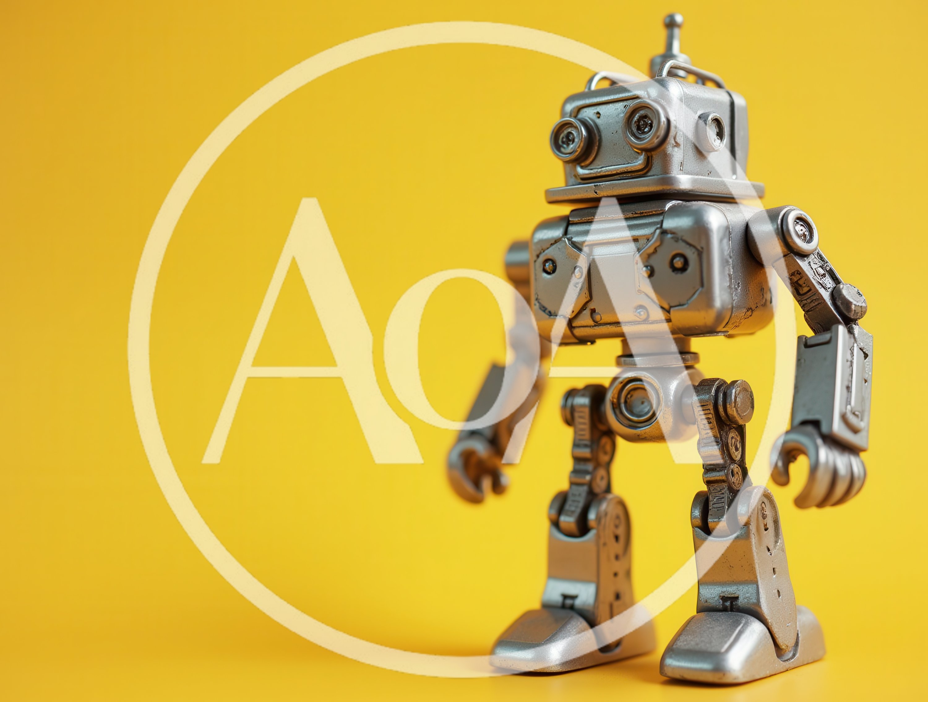 Silver Toy Robot Standing On Yellow Background