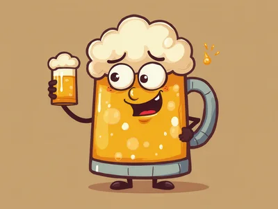 Cartoon Beer Mug Character Holding A Small Glass