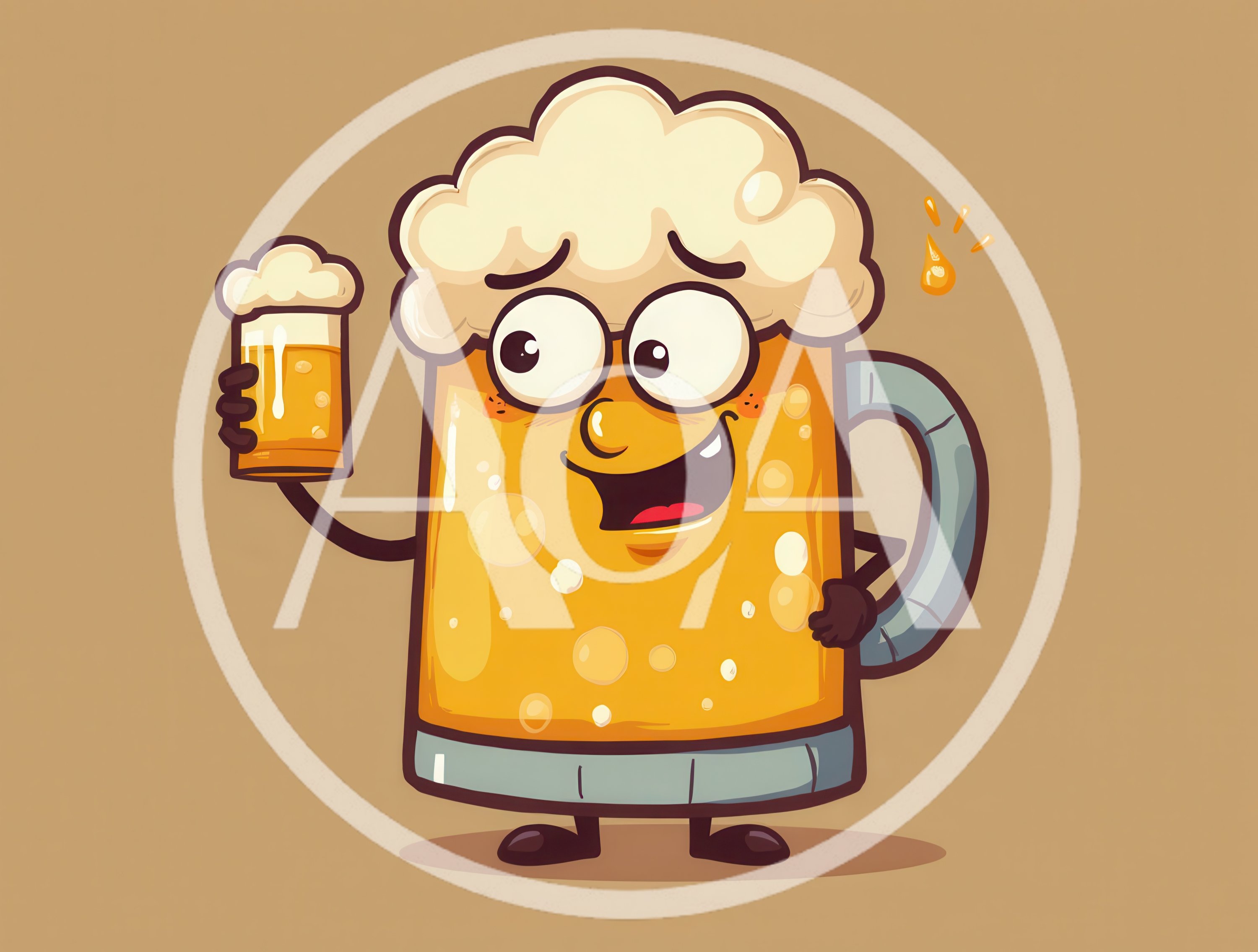 Cartoon Beer Mug Character Holding A Small Glass